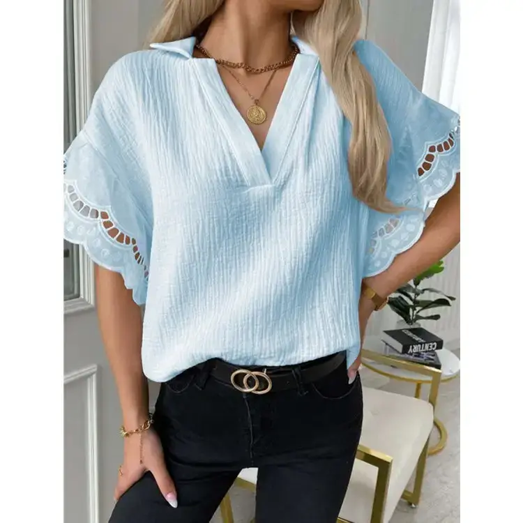 2021 Blue Cotton Linen Shorts Cross-border Women Casual Straight Leg — feature 29