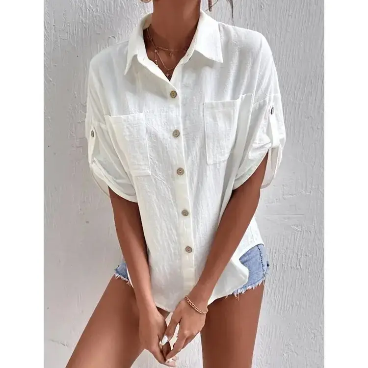 2021 Blue Cotton Linen Shorts Cross-border Women Casual Straight Leg — feature 3