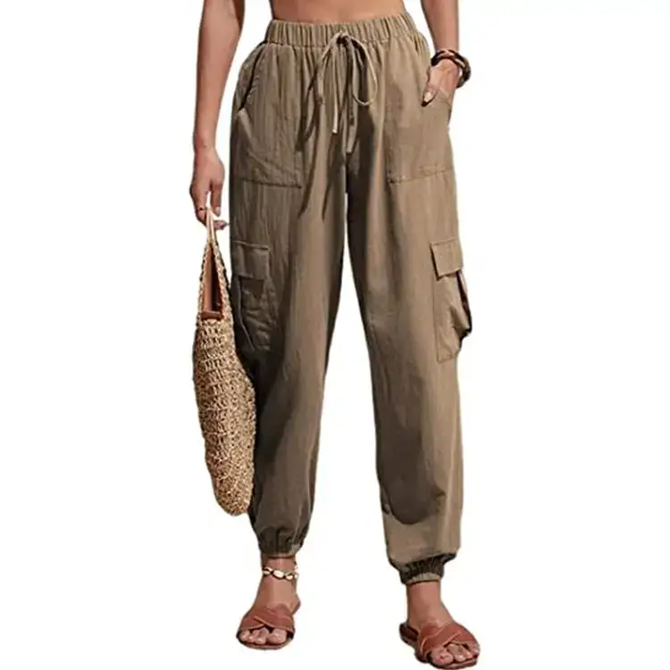 2021 Blue Cotton Linen Shorts Cross-border Women Casual Straight Leg — feature 33
