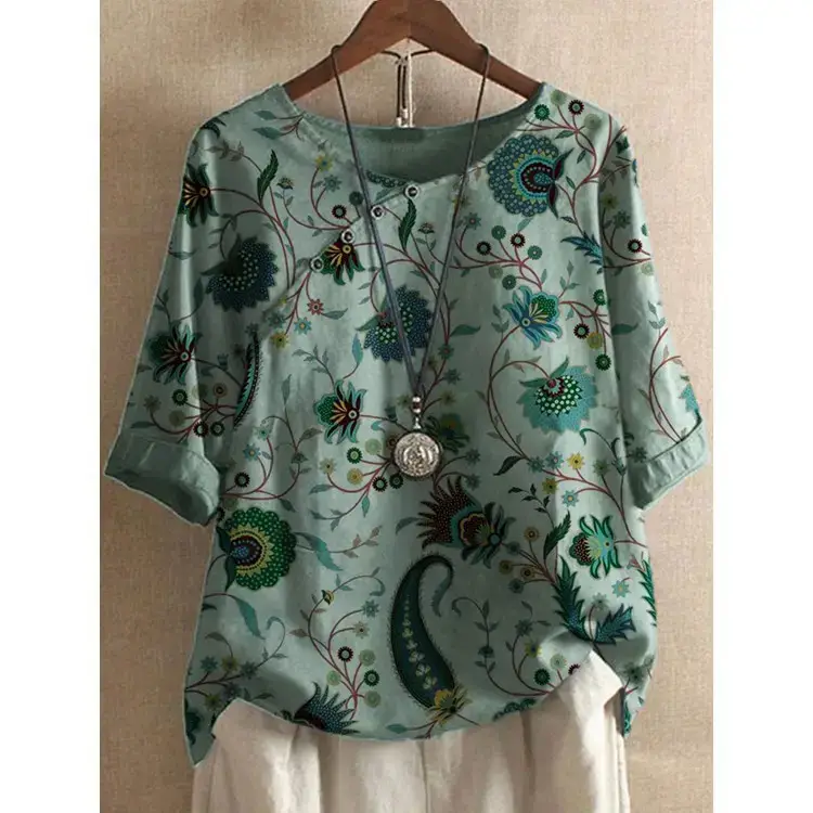 2021 Blue Cotton Linen Shorts Cross-border Women Casual Straight Leg — feature 9