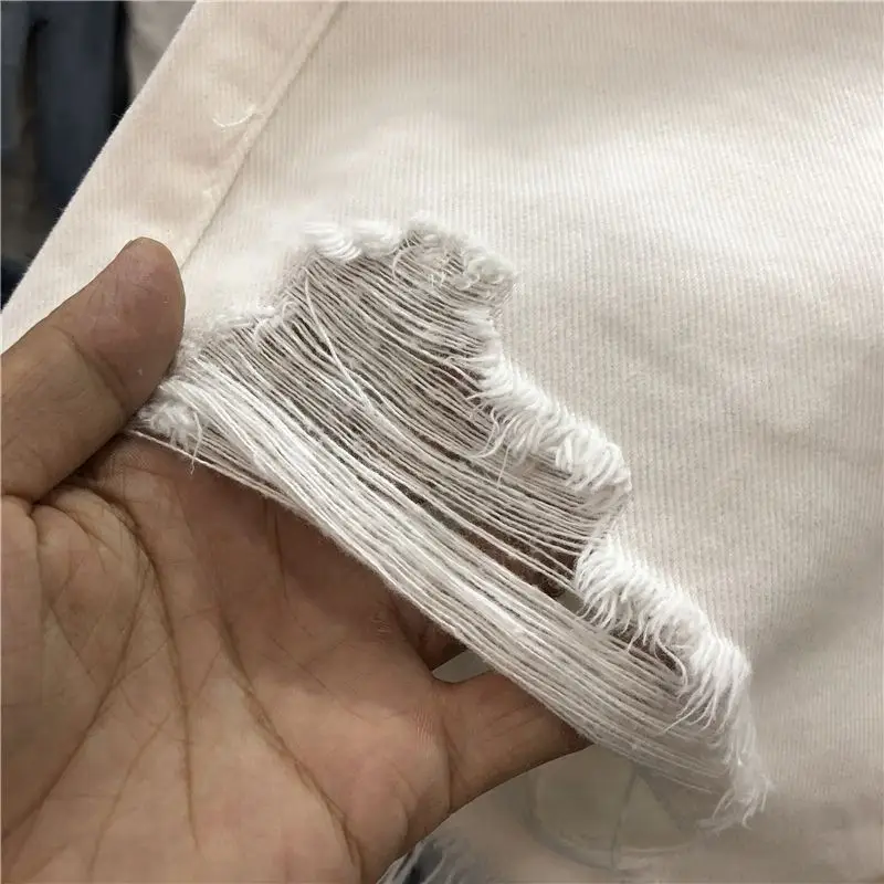 White Ripped Denim Shorts Women Loose Fit Summer - Image 6