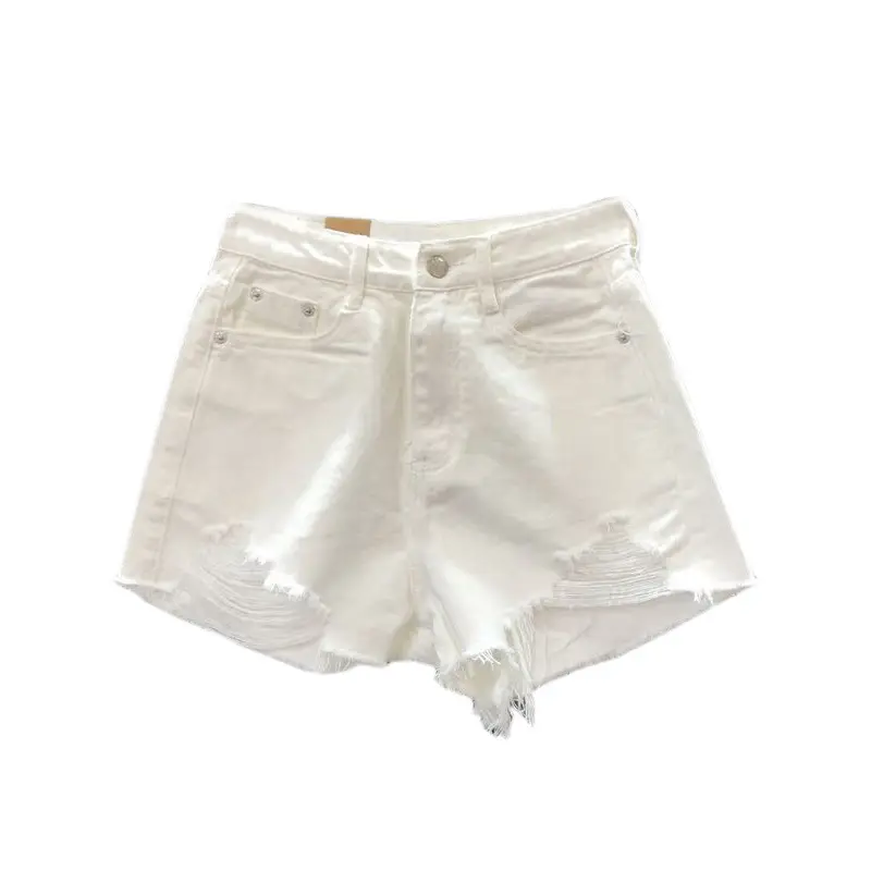 White Ripped Denim Shorts Women Loose Fit Summer - Image 8