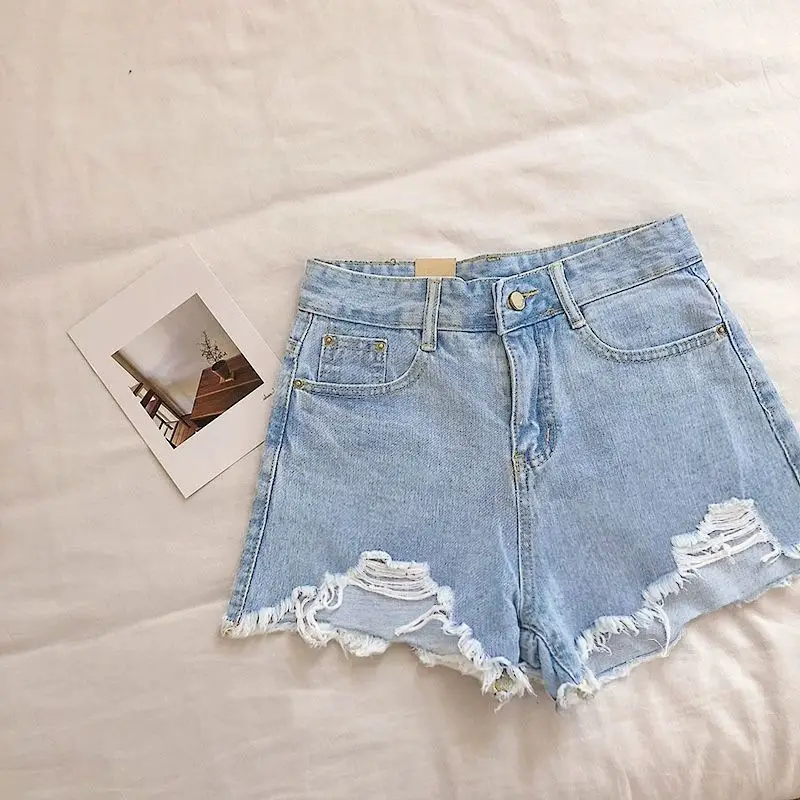 White Ripped Denim Shorts Women Loose Fit Summer - Image 3