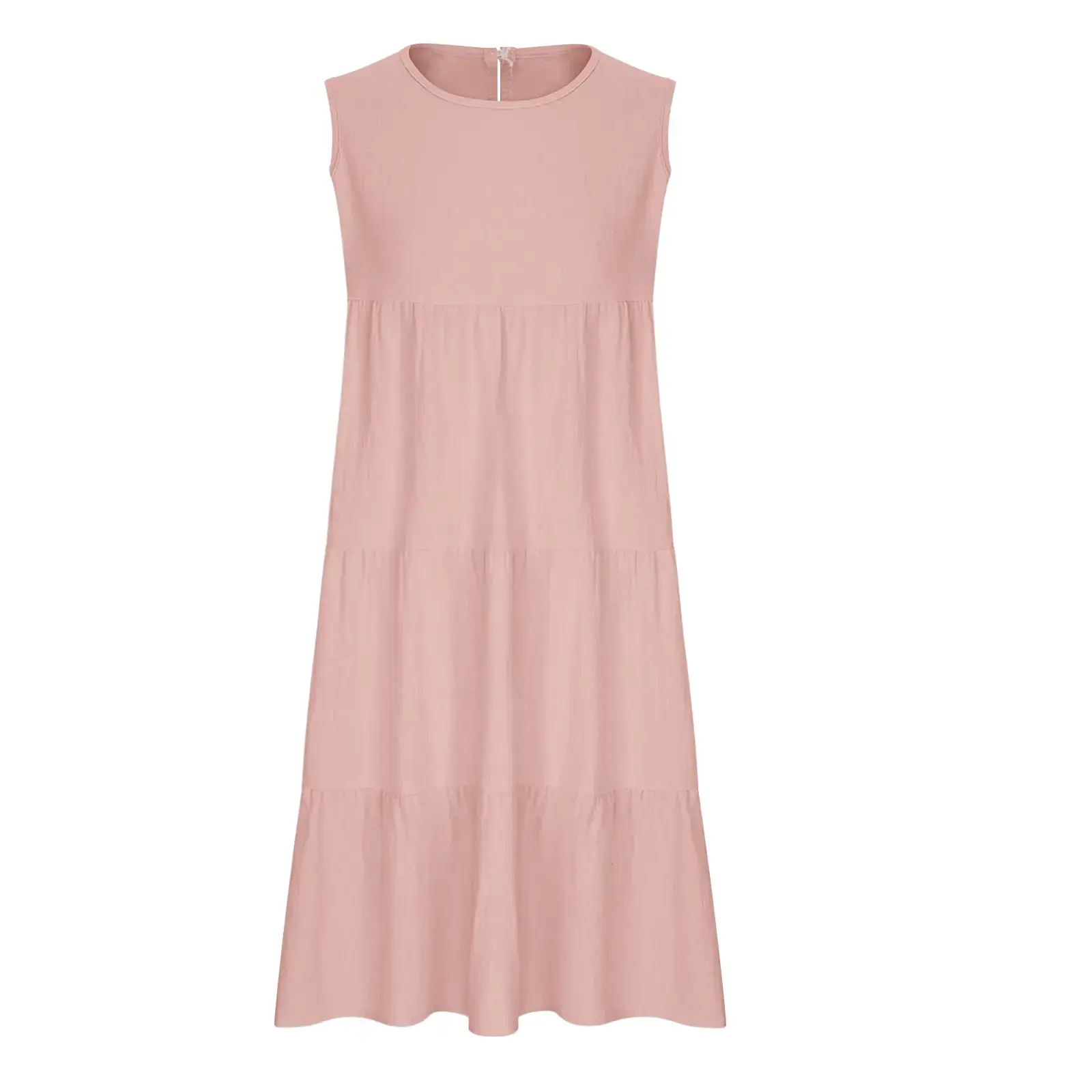 Women Cotton Linen Sleeveless Patchwork Dress Pink — feature 25