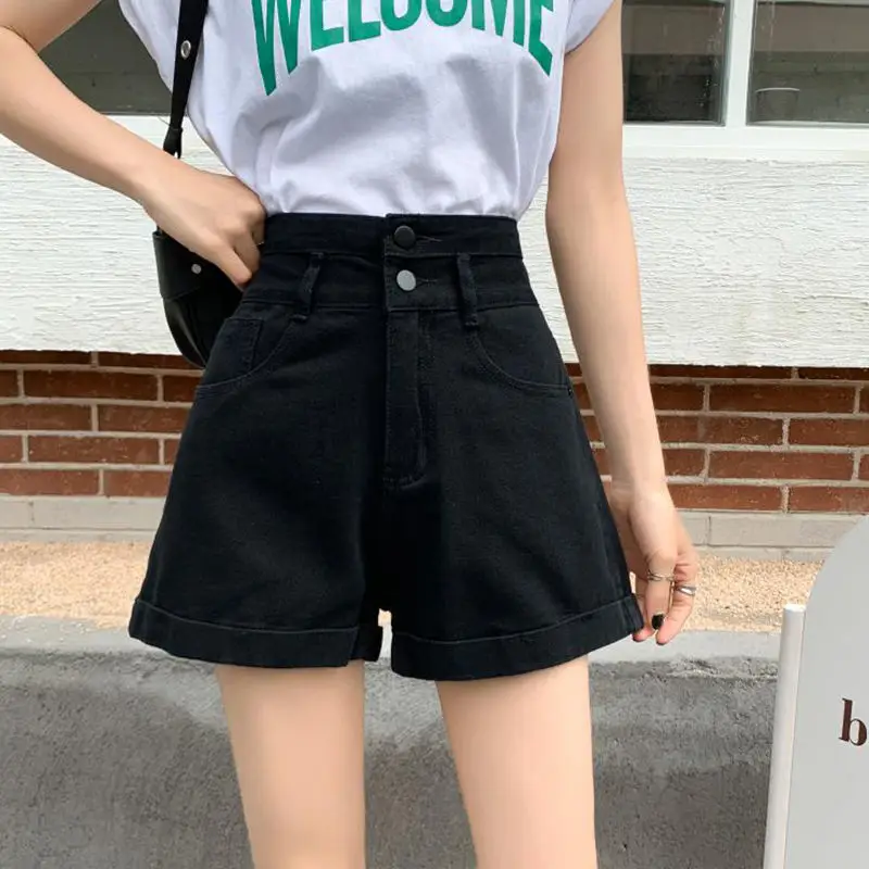 Women Denim Shorts Summer 2021 Loose Wide Leg Slimming - Image 4