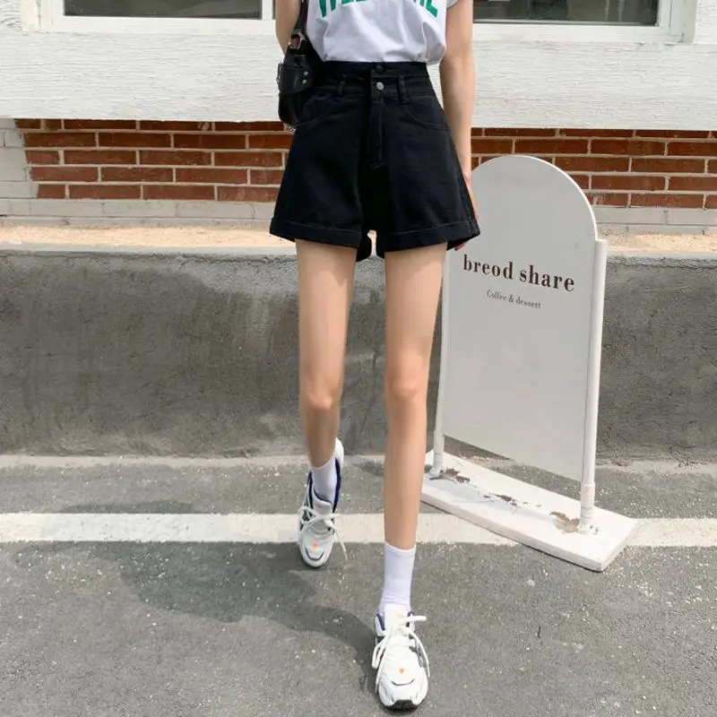 Women Denim Shorts Summer 2021 Loose Wide Leg Slimming - Image 5