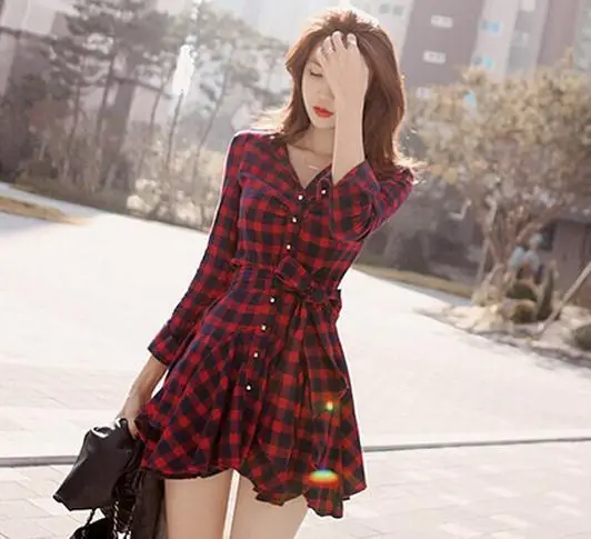 Red Plaid Slim Fitting Dress for Women 2025 - Image 3