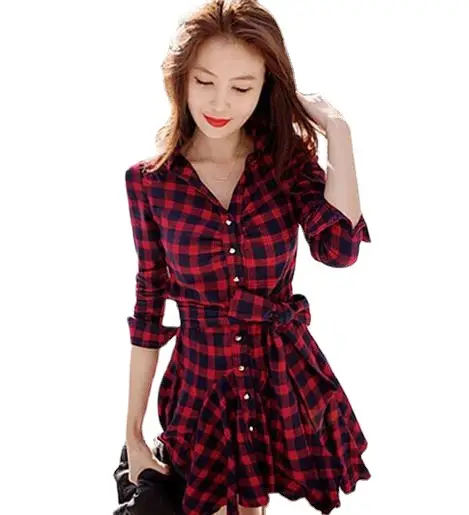 Red Plaid Slim Fitting Dress for Women 2025 - Image 5