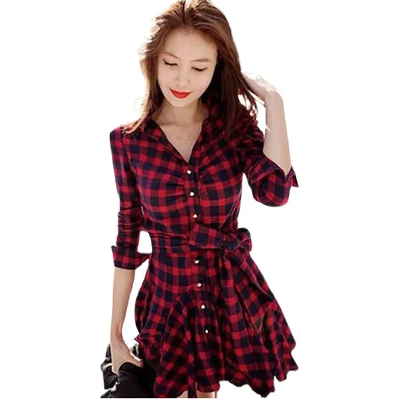 Red Plaid Slim Fitting Dress for Women 2025