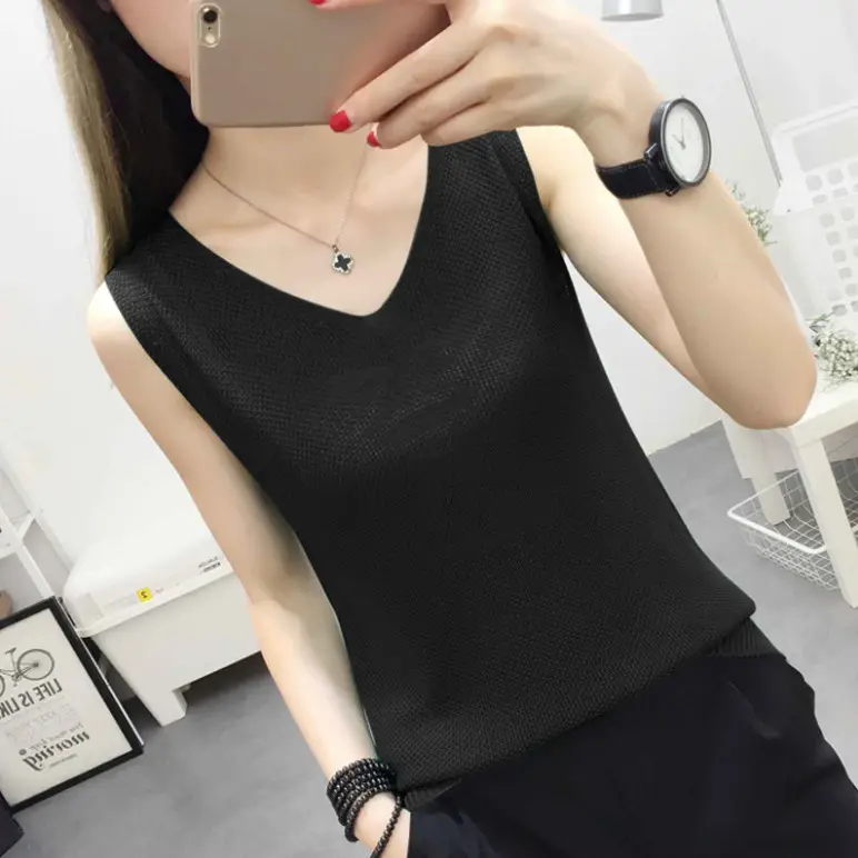 Women Knitted Sleeveless Vest Olive Green Spring Summer - Image 14