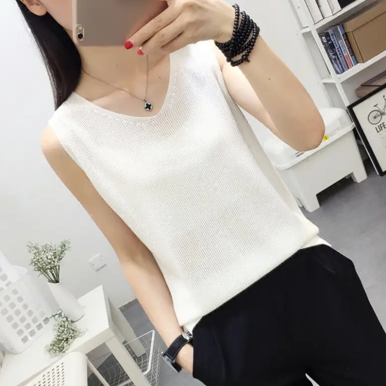 Women Knitted Sleeveless Vest Olive Green Spring Summer - Image 15