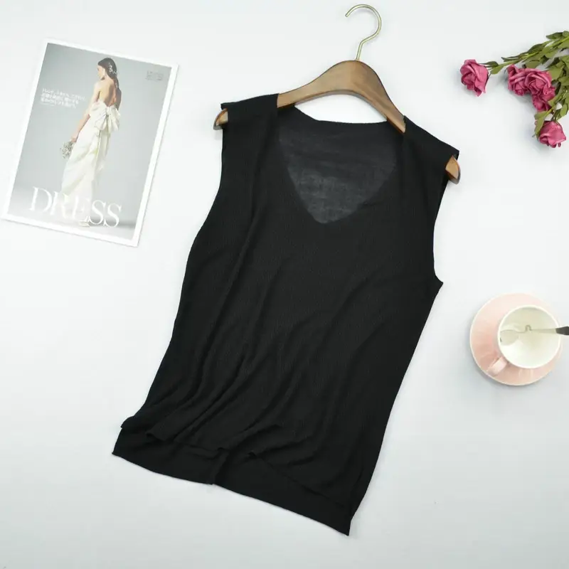 Women Knitted Sleeveless Vest Olive Green Spring Summer — feature 10