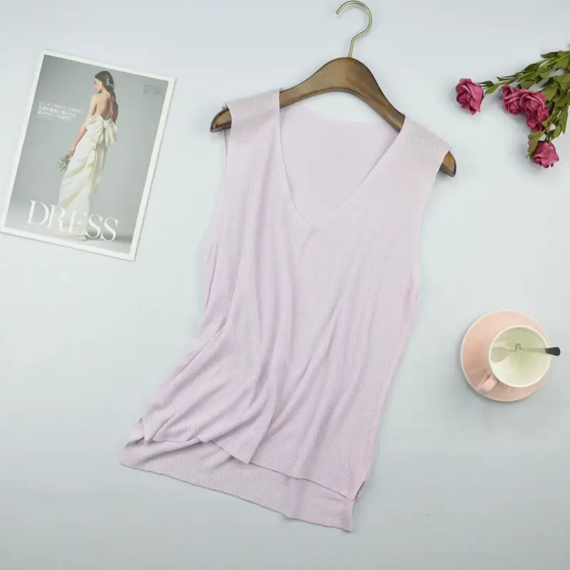 Women Knitted Sleeveless Vest Olive Green Spring Summer — feature 12