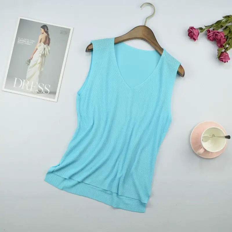 Women Knitted Sleeveless Vest Olive Green Spring Summer — feature 13