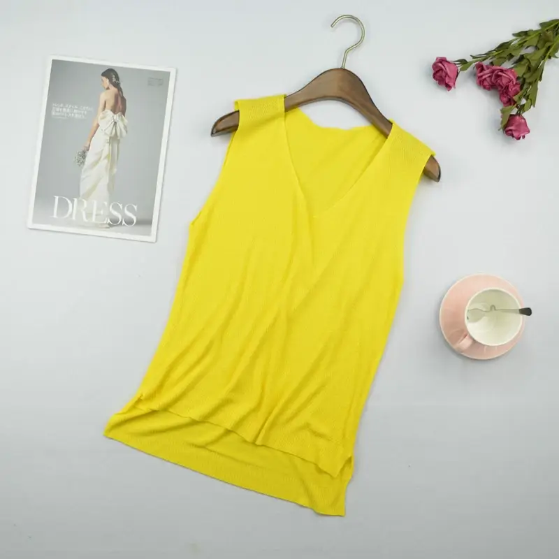 Women Knitted Sleeveless Vest Olive Green Spring Summer — feature 16