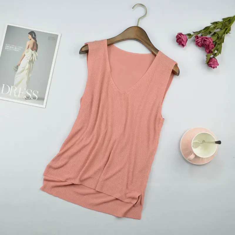 Women Knitted Sleeveless Vest Olive Green Spring Summer — feature 3
