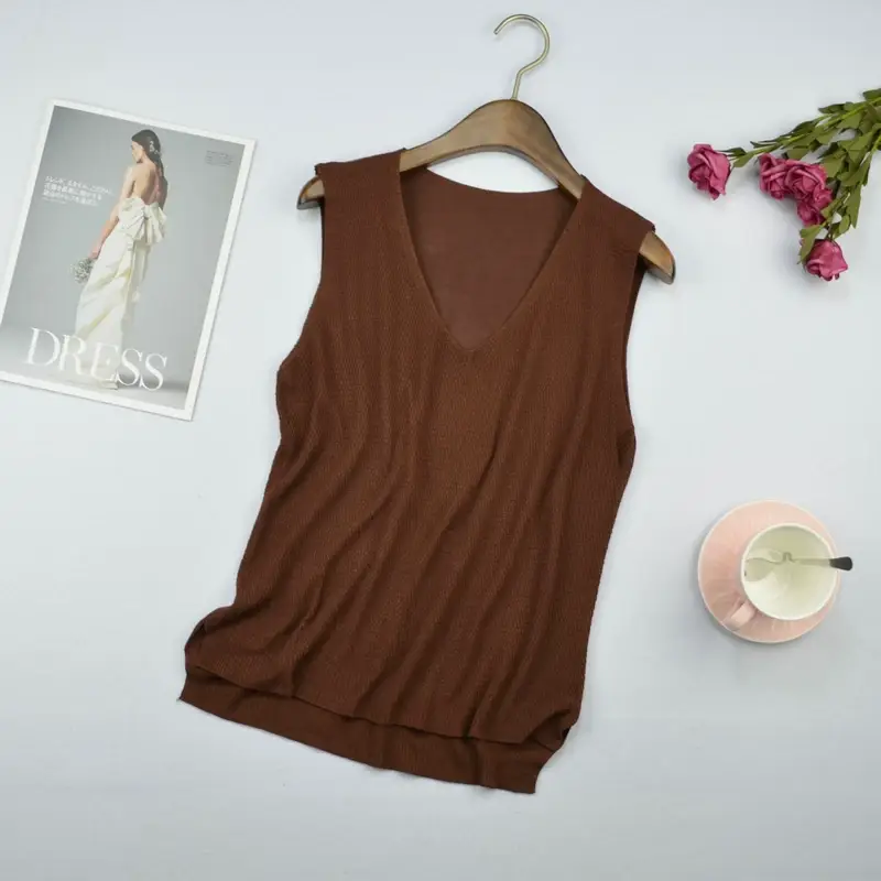 Women Knitted Sleeveless Vest Olive Green Spring Summer — feature 6