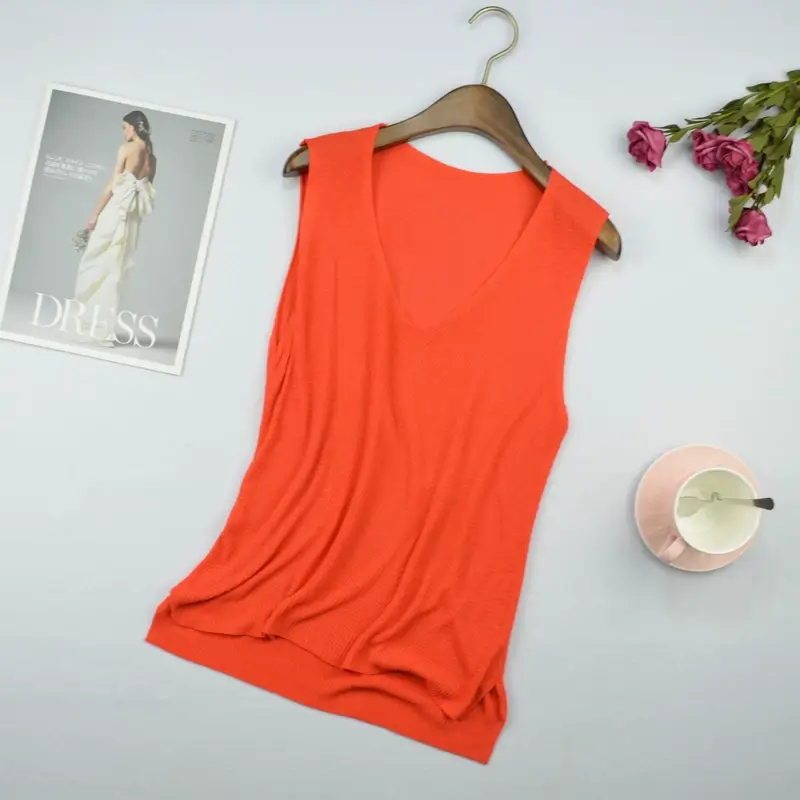 Women Knitted Sleeveless Vest Olive Green Spring Summer — feature 8
