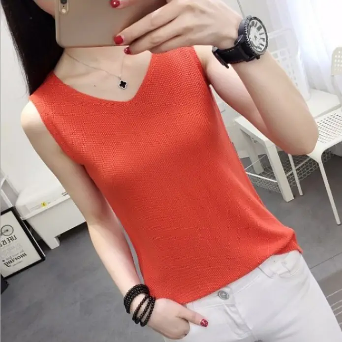 Women Knitted Sleeveless Vest Olive Green Spring Summer - Image 11