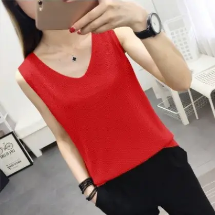 Women Knitted Sleeveless Vest Olive Green Spring Summer - Image 3