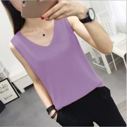Women Knitted Sleeveless Vest Olive Green Spring Summer - Image 8
