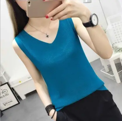 Women Knitted Sleeveless Vest Olive Green Spring Summer - Image 9