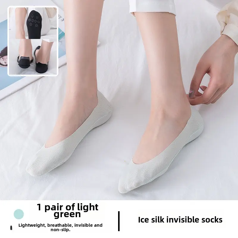 Baonasi Socks Women's Spring and Summer Shallow Mouth Invisible Socks Low-Cut Boat Socks Can Be Cut at Will Ice Silk Boat Socks Women's Non-Falling Socks