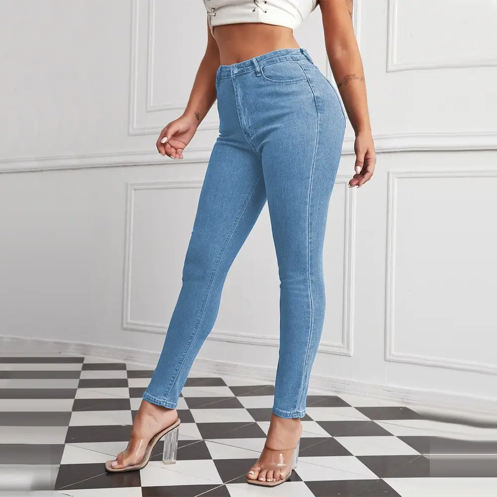 Women's Blue Skinny Jeans High Waist Stretch Plus Size