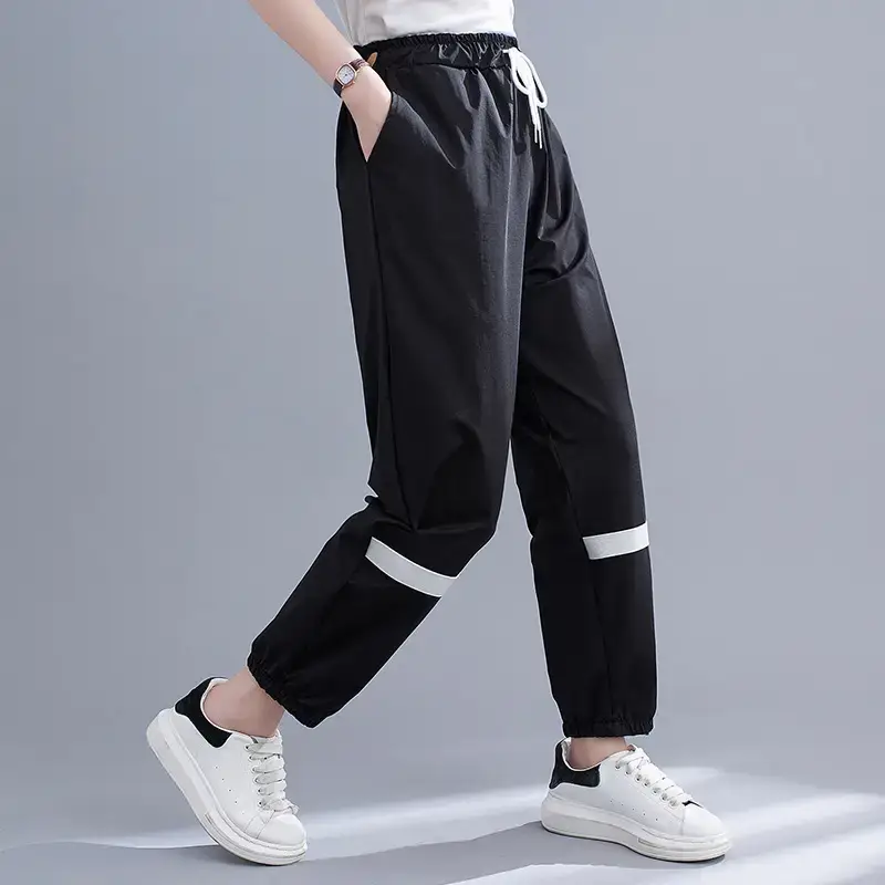 Women's Extra Large Harem Pants Black White Loose Leg Tie - Image 2