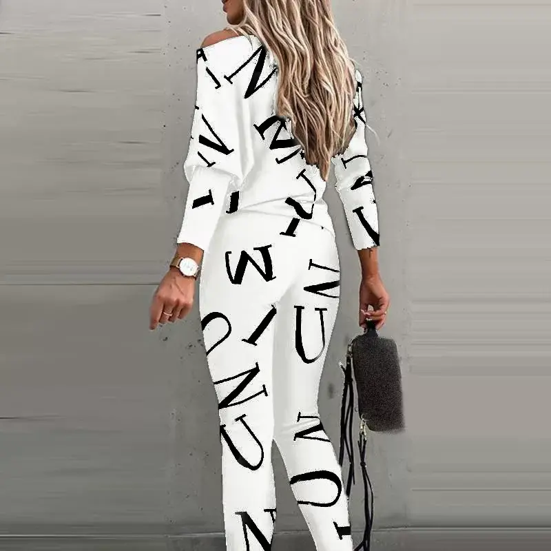 2025 Women Letter Print Long Sleeve Pants Suit Pink — feature 14