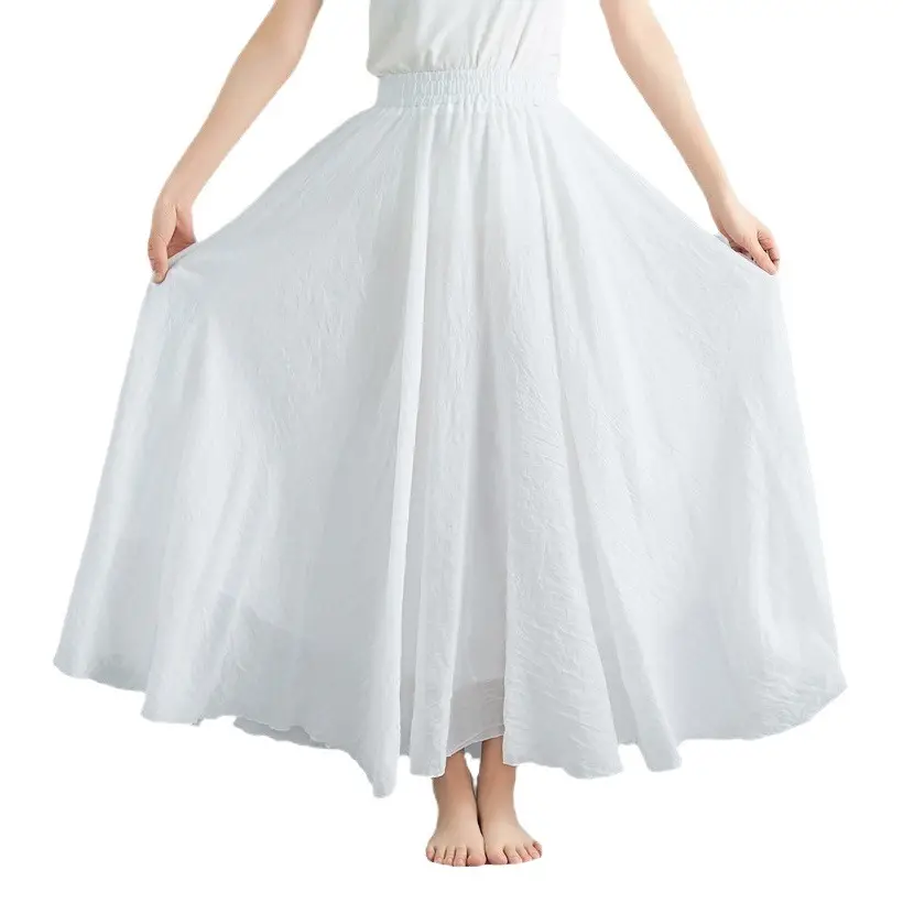 Mori Girl Literary Large Linen A-Line Skirt Blue