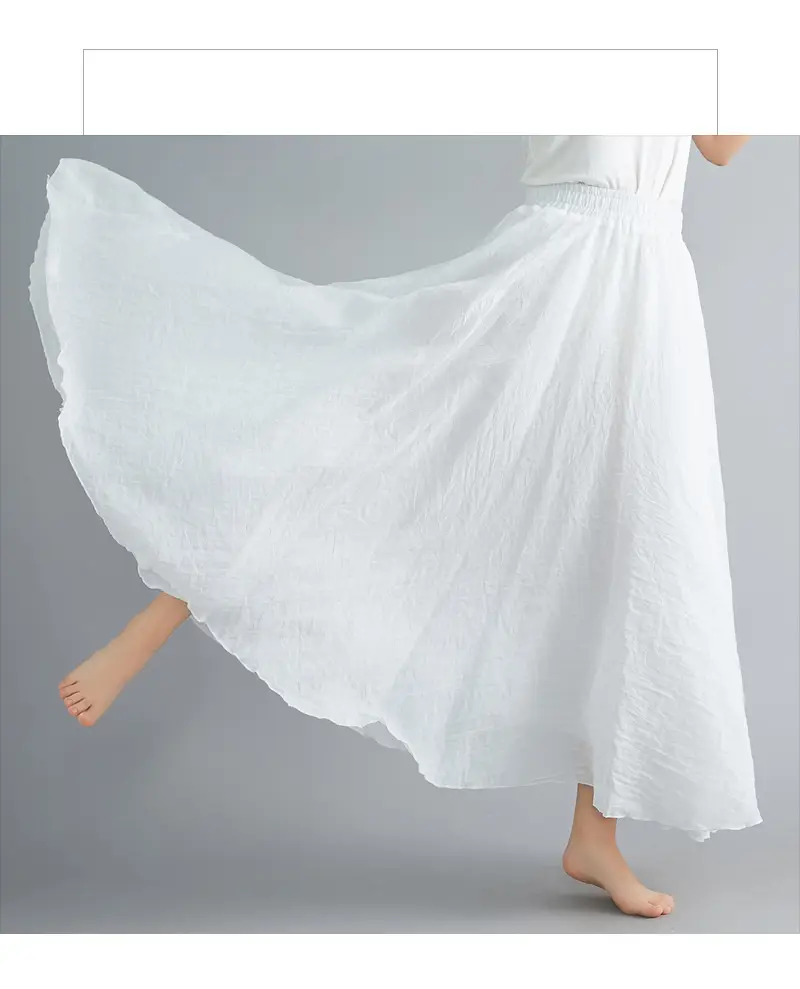 Mori Girl Literary Large Linen A-Line Skirt Blue — feature 13