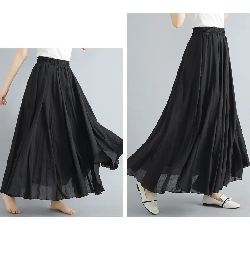 Mori Girl Literary Large Linen A-Line Skirt Blue — feature 27