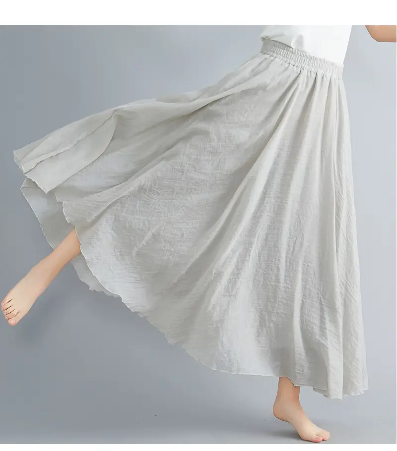 Mori Girl Literary Large Linen A-Line Skirt Blue — feature 29