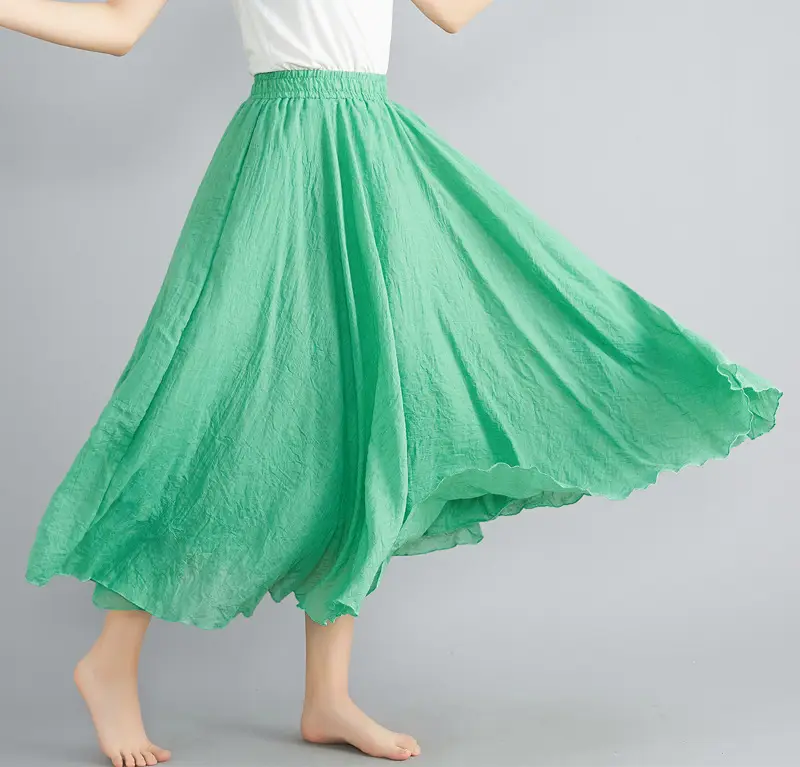 Mori Girl Literary Large Linen A-Line Skirt Blue — feature 33