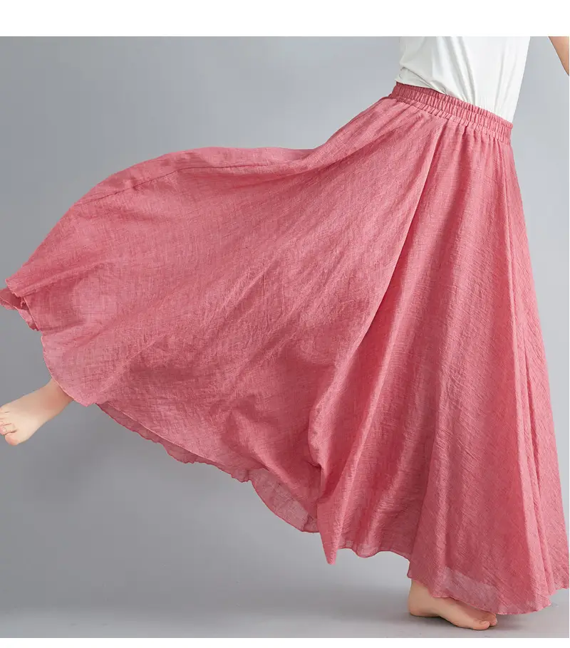 Mori Girl Literary Large Linen A-Line Skirt Blue — feature 43