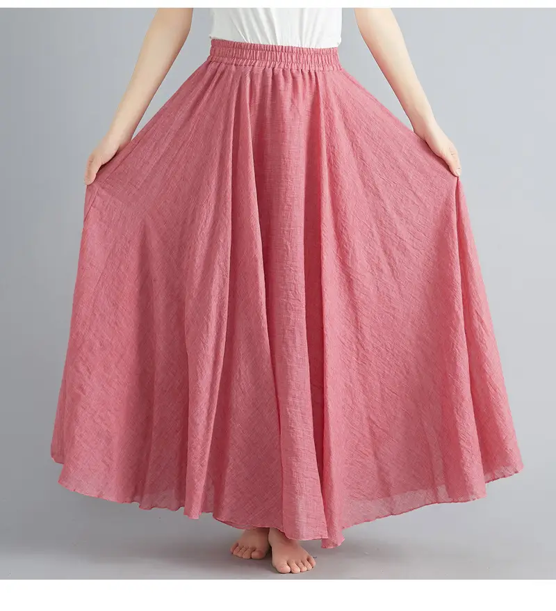 Mori Girl Literary Large Linen A-Line Skirt Blue — feature 44