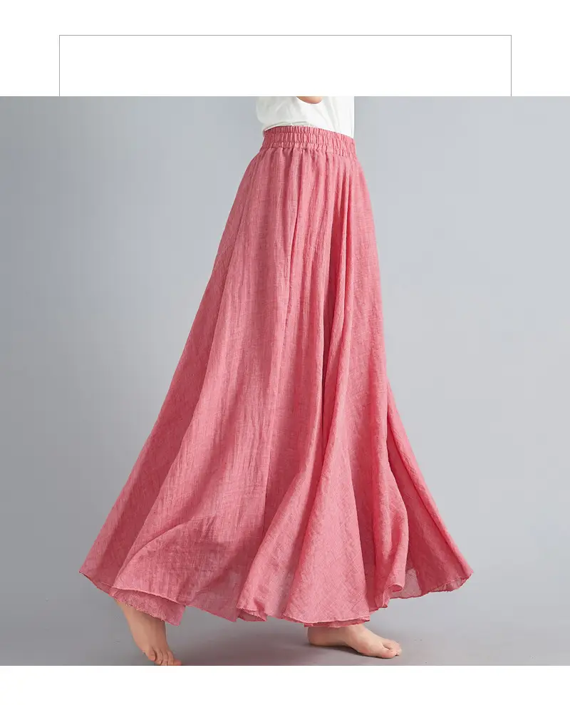 Mori Girl Literary Large Linen A-Line Skirt Blue — feature 45