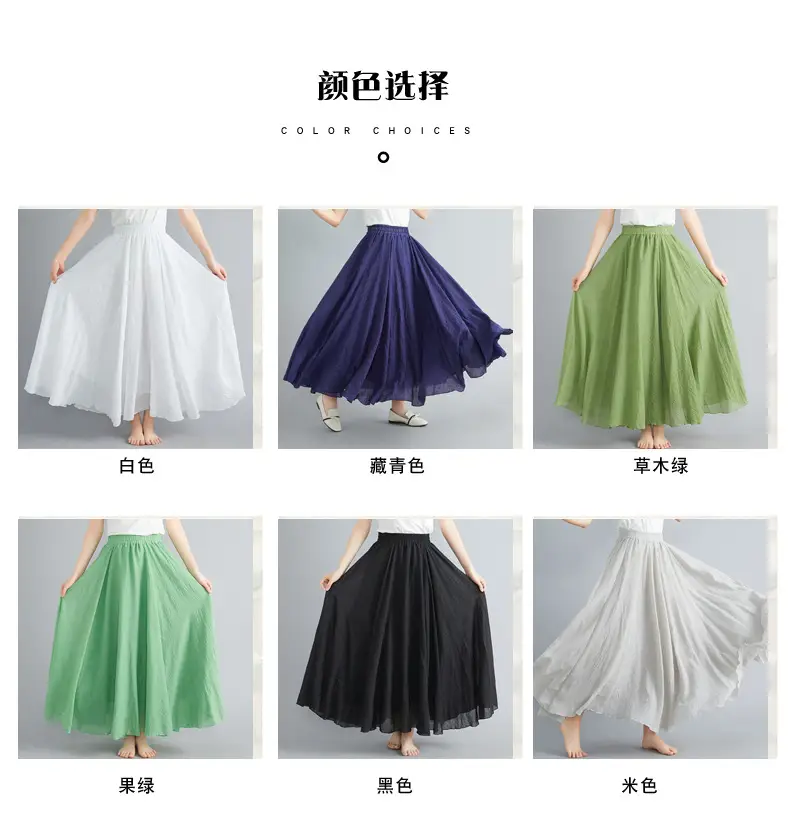 Mori Girl Literary Large Linen A-Line Skirt Blue — feature 5
