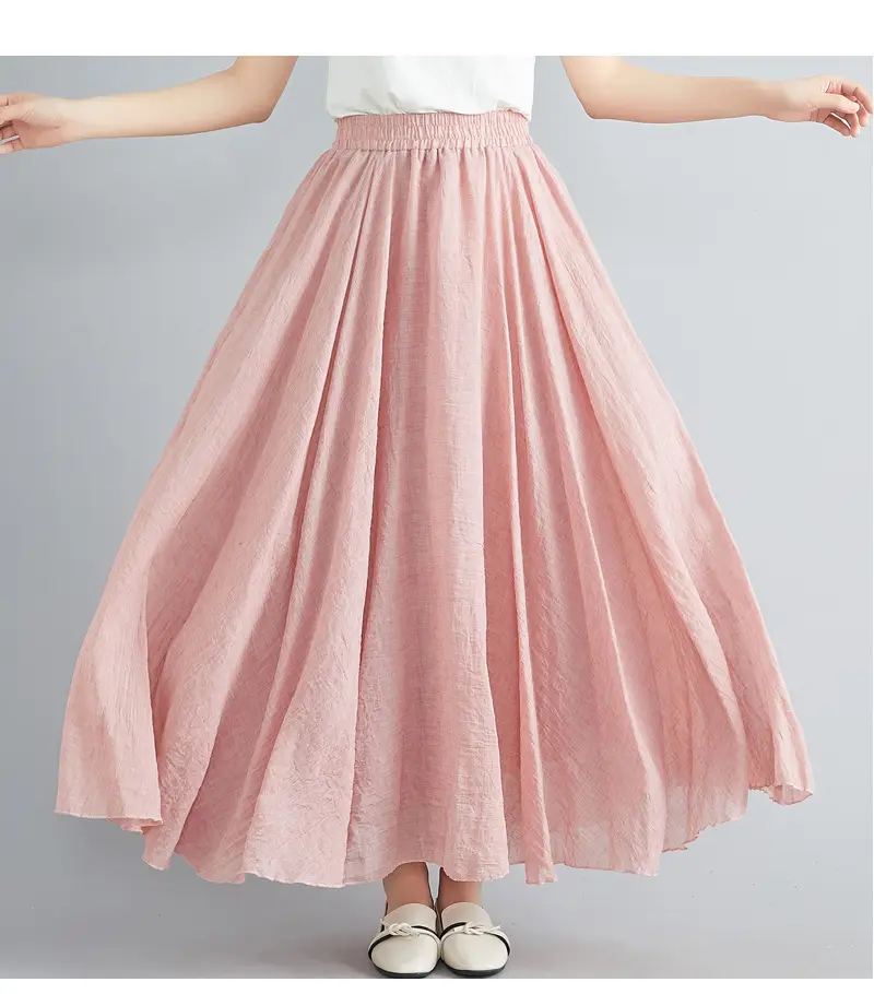 Mori Girl Literary Large Linen A-Line Skirt Blue — feature 57