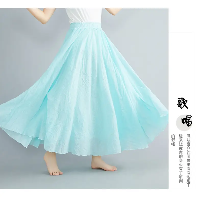 Mori Girl Literary Large Linen A-Line Skirt Blue — feature 60