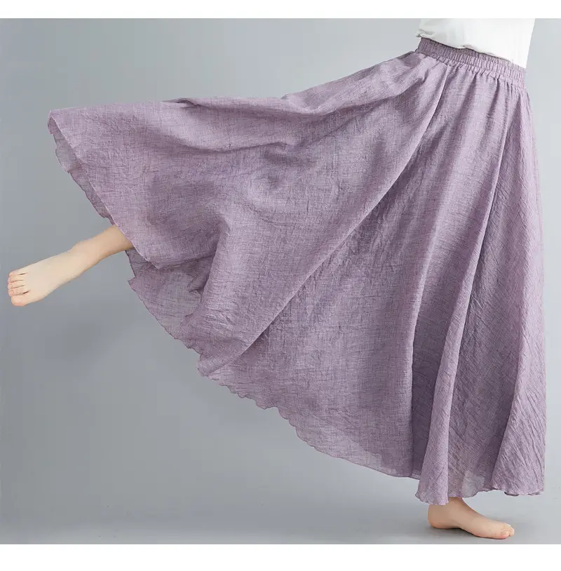 Mori Girl Literary Large Linen A-Line Skirt Blue — feature 69