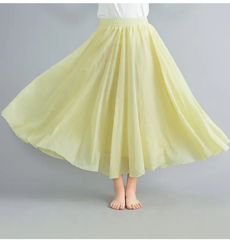Mori Girl Literary Large Linen A-Line Skirt Blue — feature 72