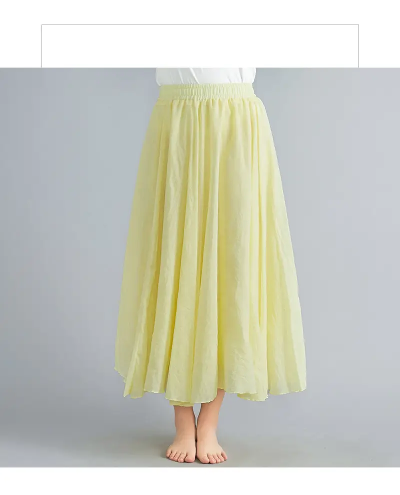 Mori Girl Literary Large Linen A-Line Skirt Blue — feature 73