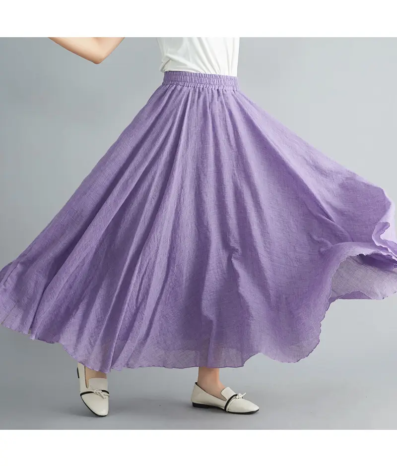 Mori Girl Literary Large Linen A-Line Skirt Blue — feature 76