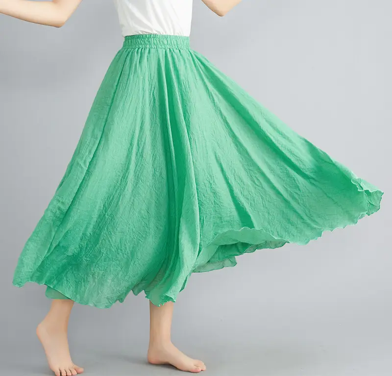 Mori Girl Literary Large Linen A-Line Skirt Blue - Image 20