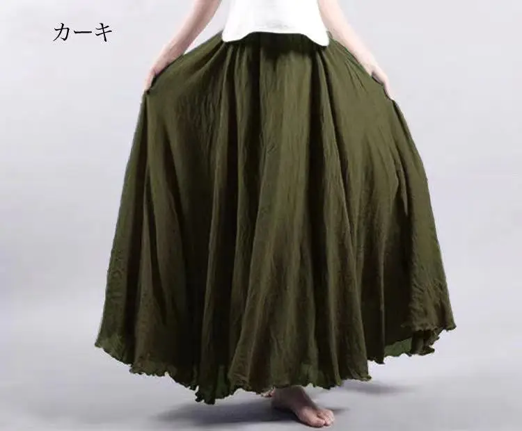 Mori Girl Literary Large Linen A-Line Skirt Blue - Image 22