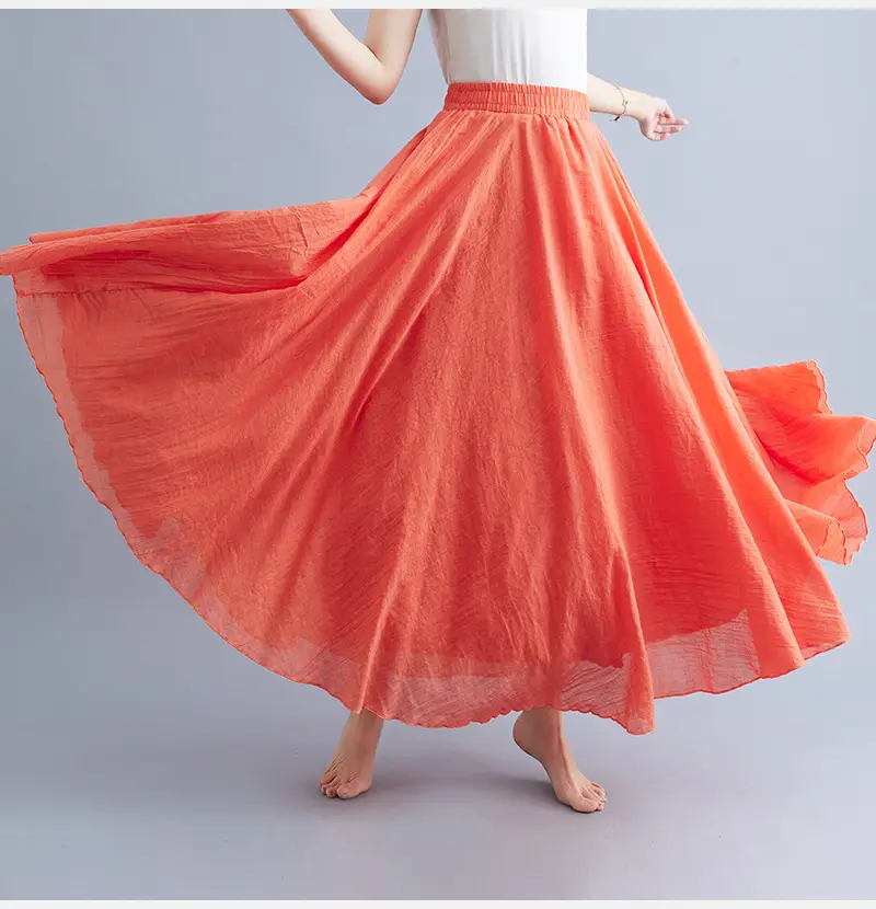 Mori Girl Literary Large Linen A-Line Skirt Blue - Image 28