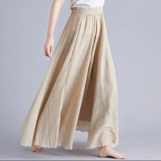 Mori Girl Literary Large Linen A-Line Skirt Blue - Image 32