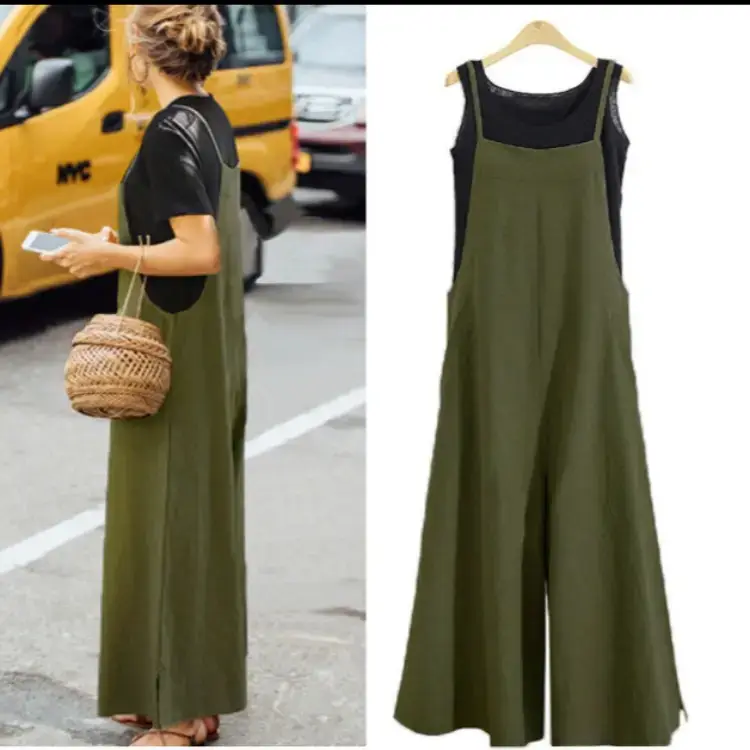 Blue Linen Strap Trousers Wide Leg Pants Casual - Image 8